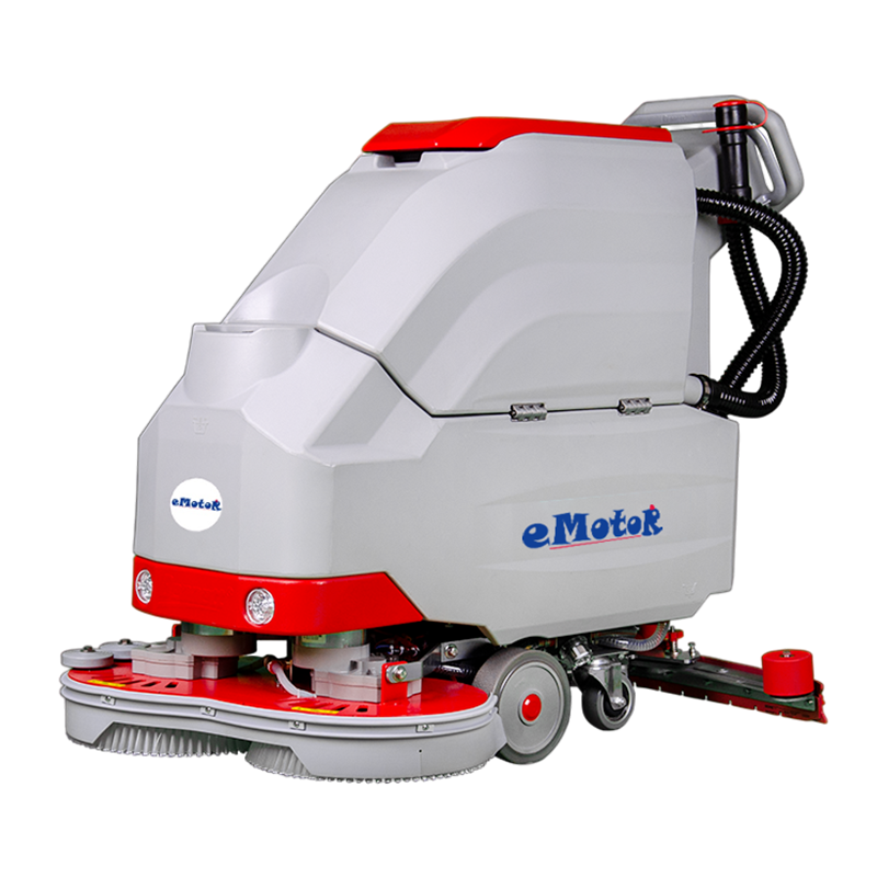How does a walk-behind scrubber ensure that every corner of a facility is thoroughly cleaned?