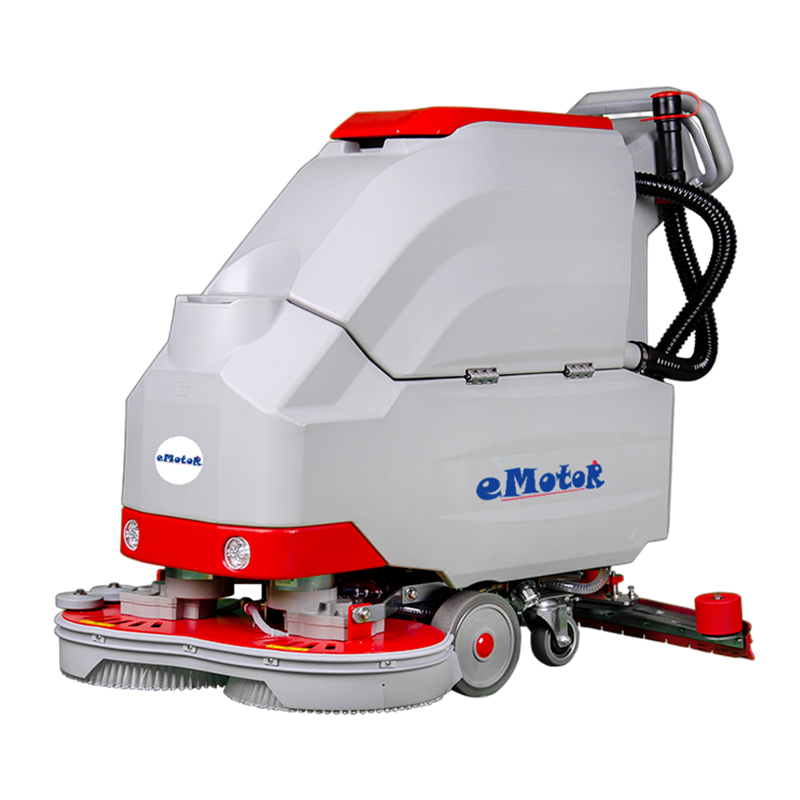 How does a walk-behind scrubber ensure that every corner of a facility is thoroughly cleaned?