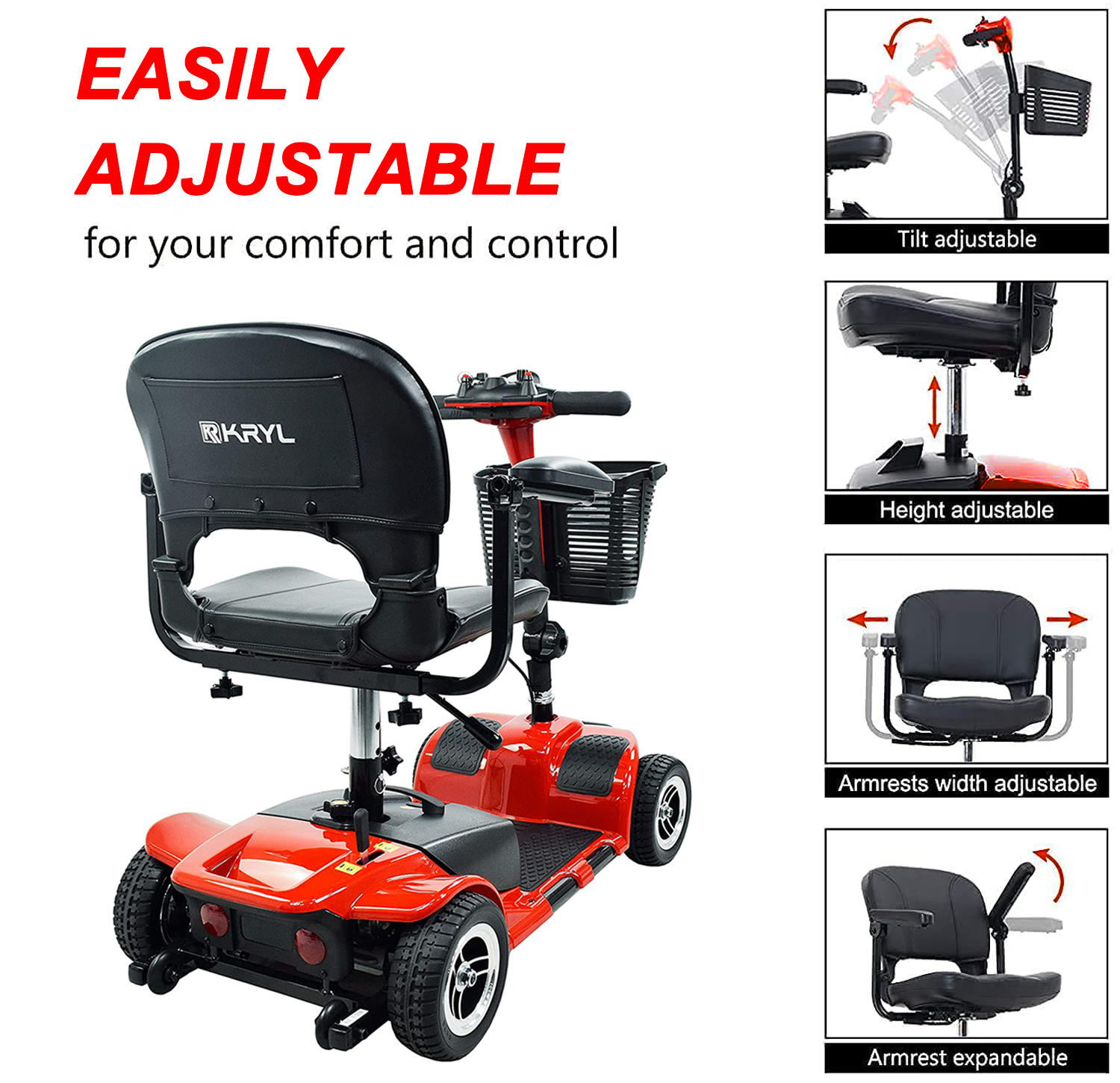 Emotor 265lbs Mobility Scooter for Seniors Elderly Adults, 250W Strong Motor w/ Stable 4 Wheels Scooter for Outdoor Driving 