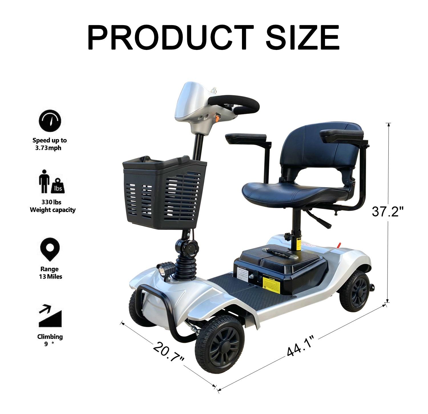 Emotor Silver 330lbs Mobility Scooter for Seniors Elderly Adults, 250W Strong Motor w/ Stable 4 Wheels Scooter for Outdoor Driving