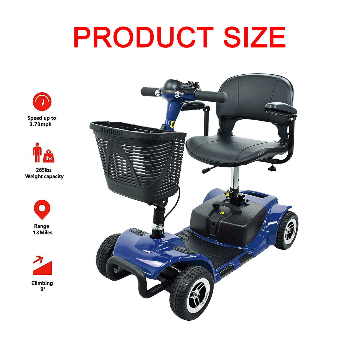 Emotor 265lbs Mobility Scooter for Seniors Elderly Adults, 250W Strong Motor w/ Stable 4 Wheels Scooter